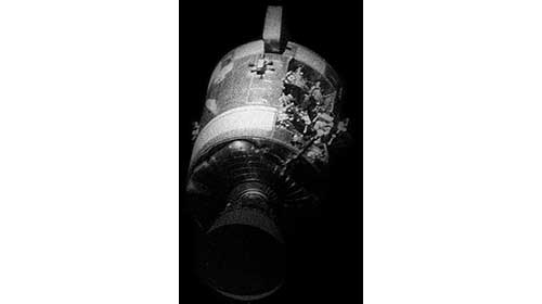 Apollo13 - view of the crippled Service Module after separation.
NASA Scan by Kipp Teague - Apollo 13 Image Library (image link)